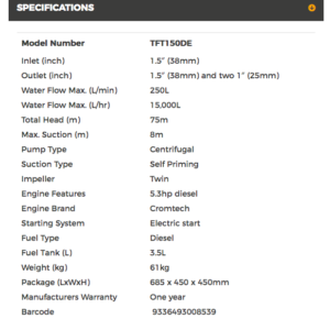 Cromtech Twin Impeller Pump Diesel 5.3hp