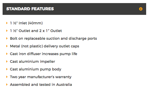 7.0hp-Single-Impeller-Crommelins-standard features